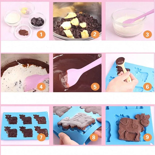 Vista 8 de Paquete de 2 moldes de chocolate de vaca, molde para pasteles de ganado lechero, molde de silicona para dulces, fondant, galletas, galletas, molde