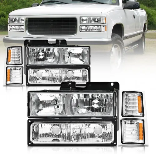 Vista 12 de [Usado] AS Conjunto de faros delanteros de reemplazo para 1994 1995 1996 1997 1998 Chevy Silverado/Tahoe/Suburban/C10 con carcasa negra, reflector