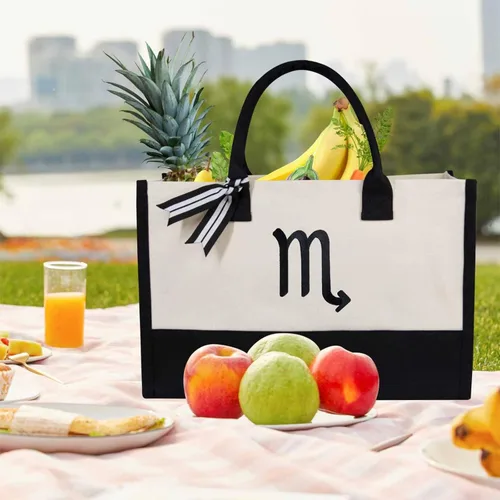 Vista 557 de TOPDesign Personalized Initial Canvas Beach Bag, Monogrammed Gift Tote Bag for Women