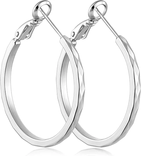 Vista 23 de Aretes de aro de corte de diamante para mujer, aro ligero y fino Dorado