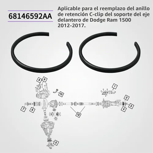 Vista 2 de 68146592AA Clip de anillo de presión para portador de eje delantero compatible con Dodge Ram 1500 2012-2017