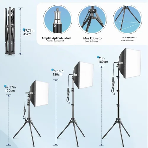 Vista 5 de UBeesize Softbox Kit de Iluminación para Fotografía, Kit de Iluminación Continua de 16" x 16" con Bombilla de Socket E27 de 40W 6500K, Iluminación