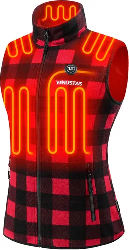 Vista 11 de Venustas - Chaleco térmico de forro polar para mujer con batería ligero y Negro