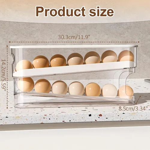 Vista 2 de Soporte para huevos para nevera, organizador de huevos para refrigerador de desplazamiento automático para huevos, dispensador rodante, contenedor