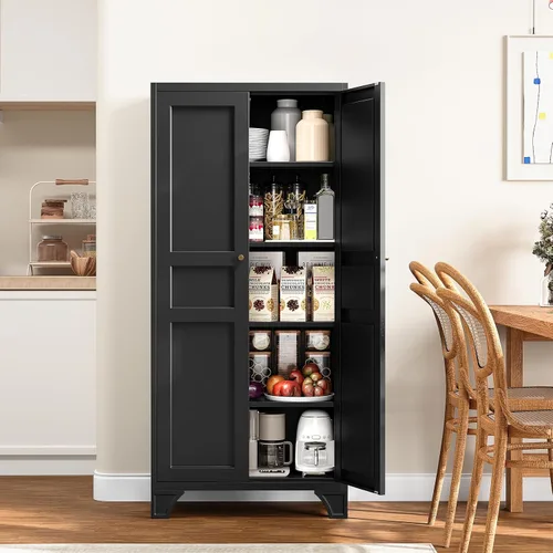 Vista 33 de Yizosh Small Metal Garage Storage Cabinet,Kitchen Pantry Storage Cabinet Negro