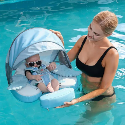 Vista 8 de Mambobaby Flotador con Cola para Bebé con Toldo, Flotador de Piscina Infantil, Entrenador de Natación para Bebés, Flotador de Agua sin Aire, Ángel