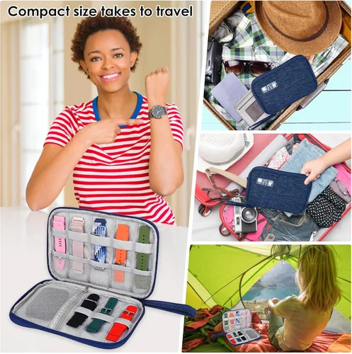 Vista 6 de TIESOME Organizador de correa de reloj, bolsa de viaje para correas de reloj, funda impermeable, compatible con todas las correas (azul marino)