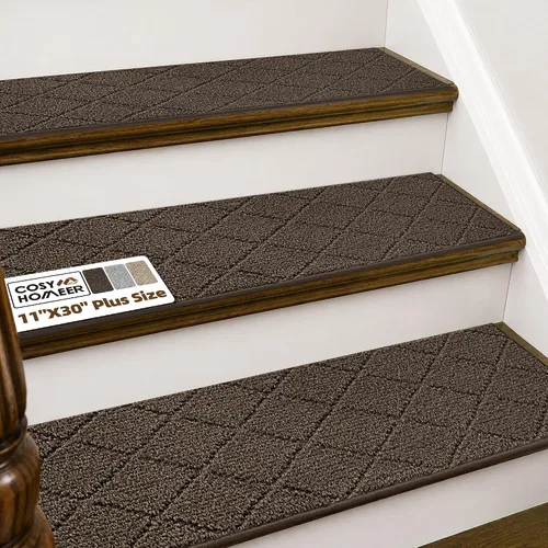Vista 20 de COSY HOMEER - Alfombra antideslizante para escaleras, para interiores y escalones de madera, para niños y perros, 100 % poliéster, base de Beige