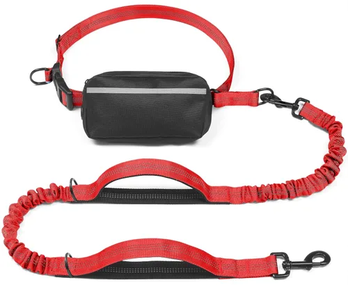 Vista 34 de iYoShop Correa de perro manos libres con bolsa con cierre, dobles asas acolchadas y elástica duradera para caminar, trotar y correr con tu perro