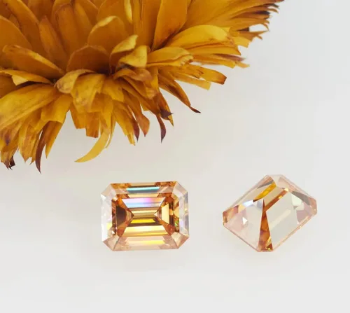 Vista 5 de Mois - Moissanita suelta de 1 quilate, diamante de color champán, claridad VVS1, piedra preciosa brillante de corte esmeralda para hacer