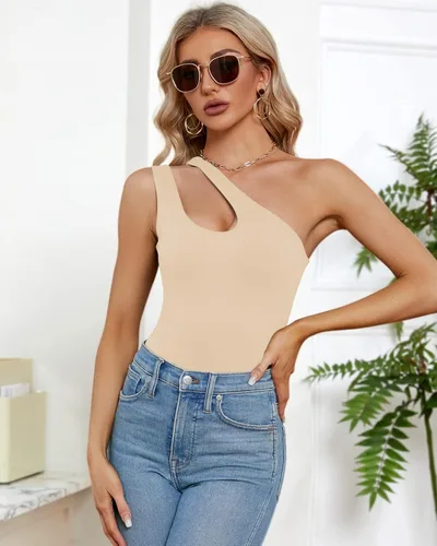 Vista 3 de WAYMAKER Camiseta sin mangas sexy con un hombro recortado frontal sin espalda para mujer