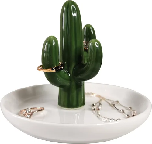 Vista 8 de AUTOARK Bandeja de joyería con soporte de anillo de cactus, AJ-206 Borde dorado