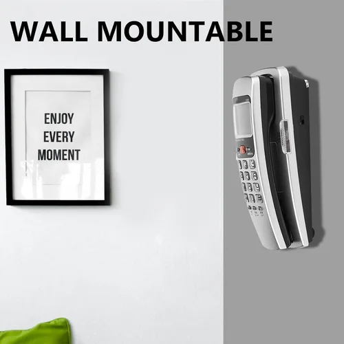Vista 2 de Teléfono con cable, teléfono fijo con cable de montaje en escritorio/pared con función de identificación de llamadas DTMF