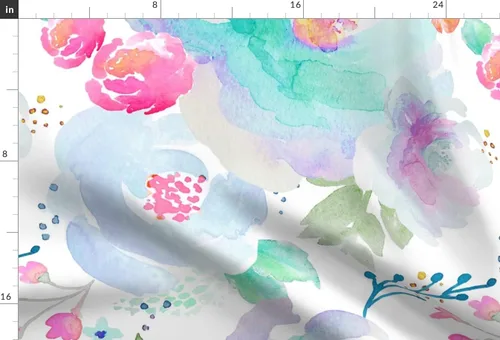 Vista 3 de Spoonflower Tela – Floración floral azul púrpura rosa acuarela floral estampado en tela de gasa cuarto gordo – costura moda vestidos decoración