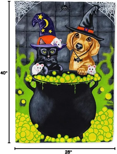 Vista 8 de Caroline's Treasures AMB1434CHF Brewing Up Trouble Halloween Dachshund House Flag - Bandera grande para porche, manga para porche, decoración