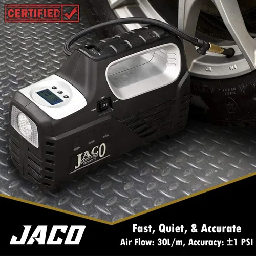 Vista 2 de JACO SmartPro 2.0 inflador digital de neumáticos AC/DC - Compresor de aire portátil automático - 100 PSI (12V DC, 110-120V AC)
