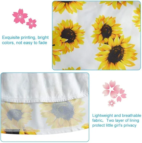 Vista 6 de Enlifety - Vestidos de princesas para niñas pequeñas sin mangas blusa de mezclilla y faldas de tutú con estampado floral vestido de verano de una