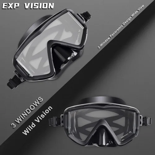 Vista 4 de Máscara de buceo Pano 3 para adultos, máscara de esnórquel de vidrio templado, máscara de natación antivaho sin fugas, gafas de natación con Negro
