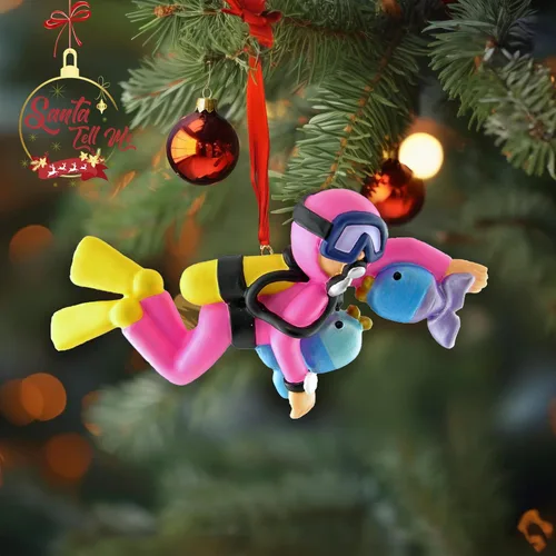 Vista 4 de Adorno de Navidad de buceo personalizado 2024, regalo de buceo, adorno de buceo, regalo de buceo, figura de buceo, adorno de natación, accesorios