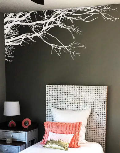 Vista 10 de Adhesivo decorativo para pared de árbol grande, ramas negras semi-brillantes, (21 x 50 pulgadas) de izquierda a derecha. Extraíble, no necesita