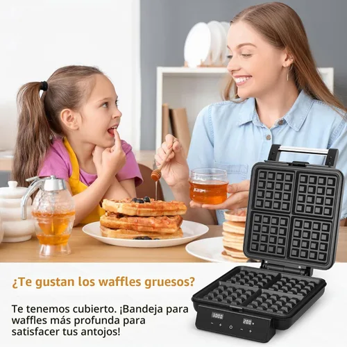 Vista 7 de Fabricante de Waffles de 4 Rebanadas con Superficie Antiadherente, Plancha para Waffles de 1200W, Control de Tiempo y Temperatura, Pantalla LCD