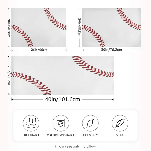 Vista 2 de Fundas de almohada Blueangle con diseño de rayas de béisbol – Fundas de almohada suaves y transpirables – Lavables a máquina – Fundas de almohada