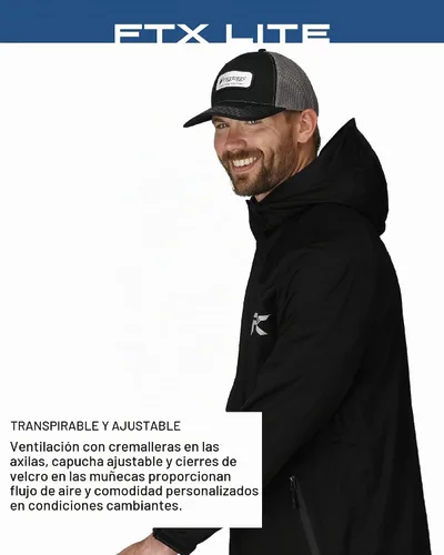 Vista 5 de FROGG TOGGS Chaqueta impermeable FTX Lite para hombre, 3 capas, impermeable, transpirable, elástica y cómoda Negro