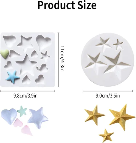 Vista 2 de KALAIEN 2 moldes de silicona con forma de corazón 3D con forma de corazón, pasta de goma de mascar para chocolate, decoración de galletas, pasteles