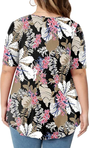 Vista 4 de Anydeer Blusas tipo túnica de talla grande para mujer, estilo casual, cuello redondo, plisadas, acampanadas