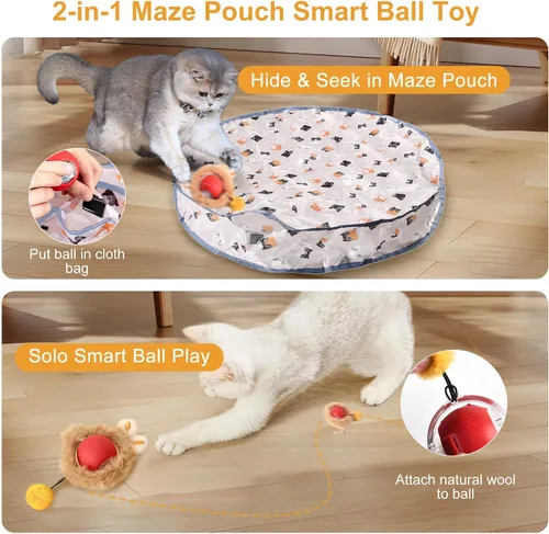 Vista 2 de Aero Zen Juguetes interactivos para gatos de interior, bola de gato auto rodante en tapete de juego, juguete de movimiento activado por movimiento