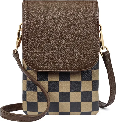 Vista 14 de Bolso bandolera pequeño de piel vegana BOSTANTEN para mujer, con diseño de cartera para celular, con correa ajustable A-01-retro Marrón