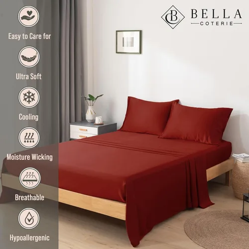 Vista 32 de Bella Coterie - Juego de sábanas tamaño individual, viscosa de bambú, de cultivo orgánico, ultrasuaves, refrescantes para calurosos, esquinas tipo