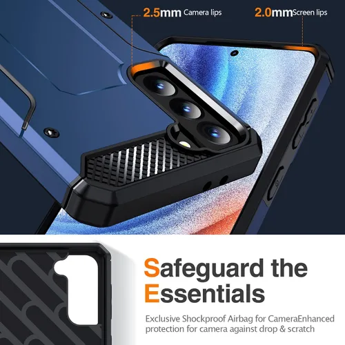 Vista 6 de Funda para Samsung Galaxy S21 Plus, protección contra caídas de grado militar con soporte de metal, color azul