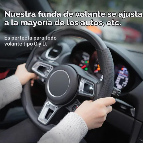 Vista 5 de Amiss Funda de cuero de napa para volante, 2 protectores de rueda segmentados, funda universal para volante de automóvil del 99% (negro)