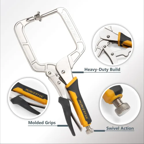 Vista 2 de POWERTEC Abrazadera para Agujeros de Bolsillo, Abrazadera de Ángulo Recto de 12" de Liberación Rápida para Ensamblaje de Agujeros de Bolsillo