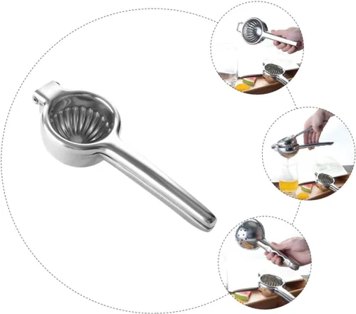 Vista 4 de Exprimidor manual de limón de acero inoxidable, exprimidor de frutas de mano para uso en cocina, material grueso resistente, fácil de apretar