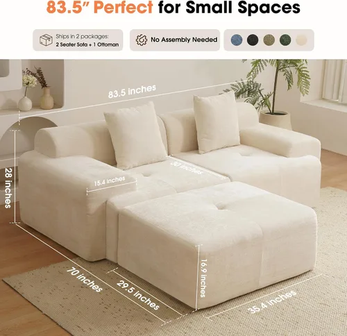 Vista 7 de Sofá modular de 84 pulgadas, sofá sin hueso de asiento profundo de Beige