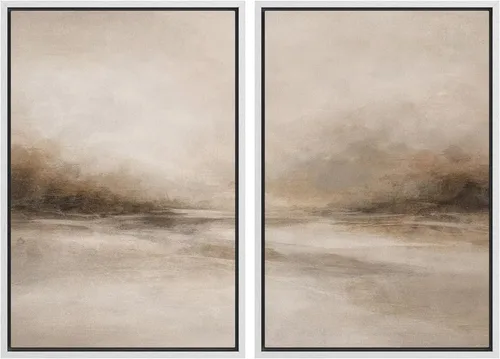 Vista 120 de Ashbrook - Set de arte de pared en lienzo enmarcado, tonos orgánicos de la tierra en beige y marrón con ilustraciones de trazos circulares, arte