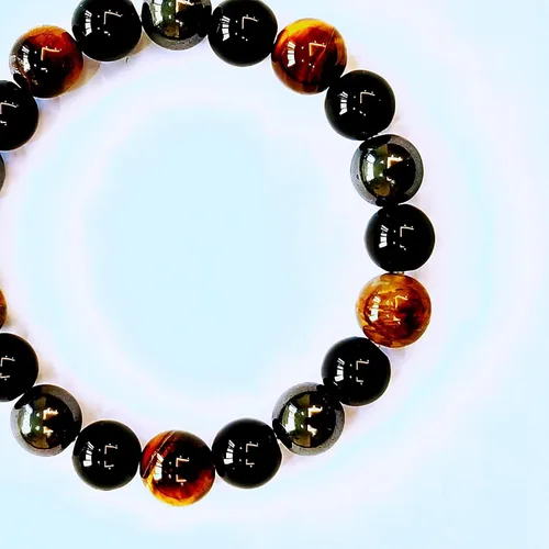 Vista 68 de Pulseras de triple protección con piedra de ojo de tigre de obsidiana negra con hematita para hombres y mujeres, pulsera de piedra curativa