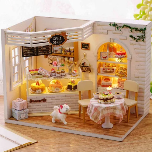 Vista 7 de Kit de casa de muñecas en miniatura con muebles, a escala 1:24, accesorios de casa de muñecas de madera, a prueba de polvo para niños, adolescentes