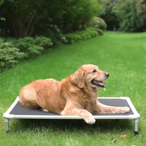 Vista 77 de Veehoo Cama elevada para perros a prueba de mordidas - Cuna elevada refrescante para mascotas - Marco de aluminio plateado y tela de malla