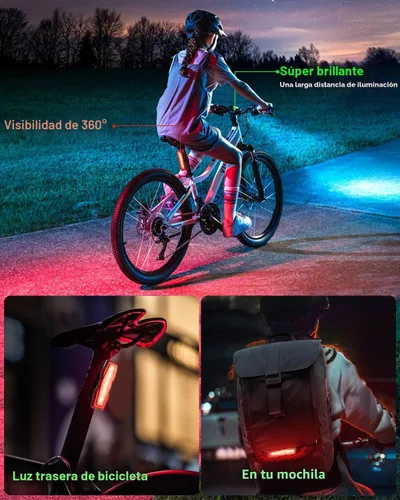 Vista 5 de Victoper Bike Light, High Lumens Super Bright Bicycle Lite, 6+4 Modes USB Rechargeable Bike Headlight & Taillight Set, Waterproof Safety Bike Front