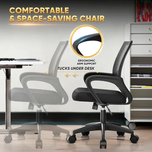 Vista 8 de Magshion Silla ergonómica de escritorio de oficina, silla de computadora de malla con respaldo medio, silla giratoria con respaldo transpirable