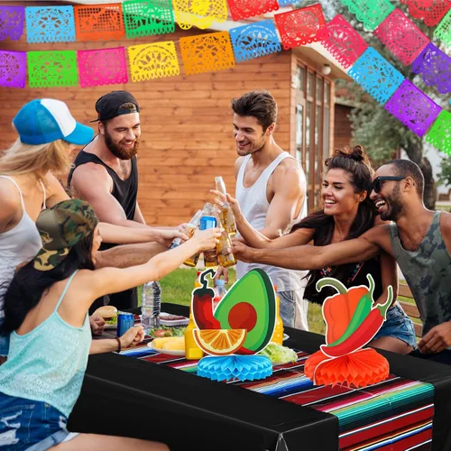 Vista 6 de Preboun 15 piezas de decoraciones de fiesta del Cinco de Mayo, suministros de fiesta mexicana incluyen 6 manteles mexicanos de 54 x 108 pulgadas y 9