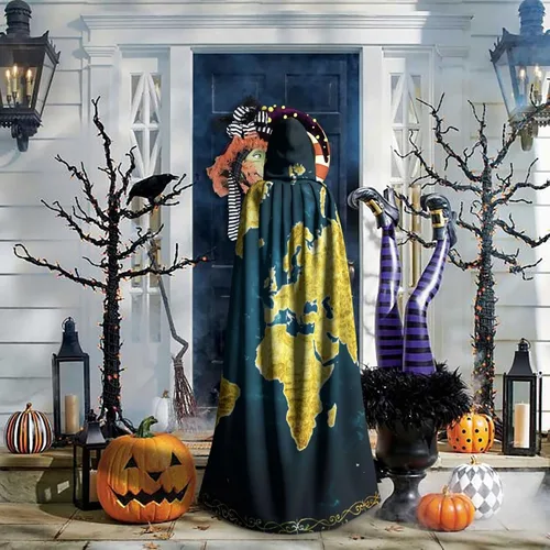 Vista 6 de Mapa del Mundo - Túnica con capucha para Halloween disfraz de cosplay aterrador bata de Capeman con capucha para mujer Negro