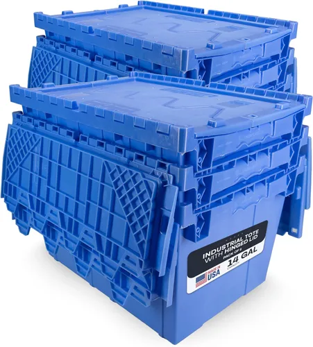 Vista 10 de IDL Packaging Bolsa de plástico industrial de 10 galones con tapas con bisagras, color azul, paquete de 1 – Contenedor grande resistente de 22