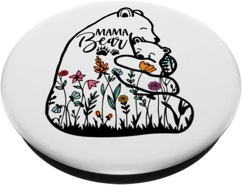 Vista 2 de Mama Bear Wildflower Vintage Retro PopSockets PopGrip intercambiable PopGrip