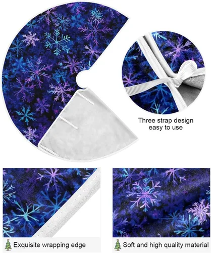 Vista 2 de Falda de Árbol de Navidad Azul y Morada con Copo de Nieve, Alfombra de Árbol de Temporada para Fiestas y Vacaciones, Suministros para Decoración
