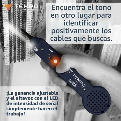 Vista 3 de TEMPO 200EP-G trazador de cables profesional con sonda, conector para auriculares, linterna, LED, punta conductora, toner de cables y rastreador