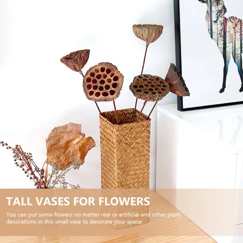 Vista 5 de Operitacx 2 botellas decorativas de jarrón tejido rústico para flores secas, decoración bohemia ideal para arreglos florales centros de mesa